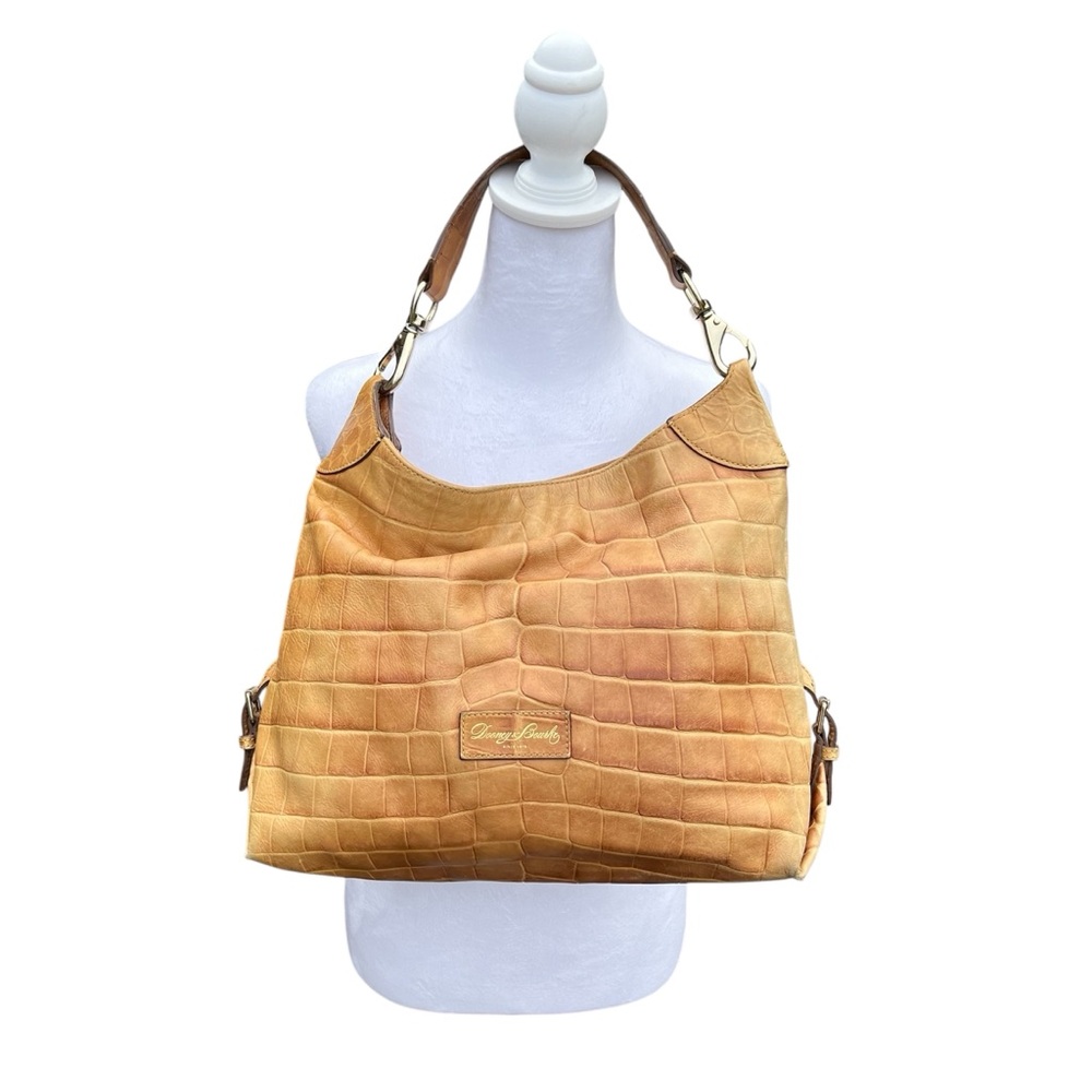 Dooney & Bourke Croc Embossed Hobo Shoulder Bag In Camel